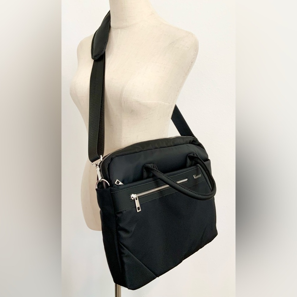 Vannucci Unisex Nylon Laptop/iPad Sleeve Multi Layer Crossbody Bag Black